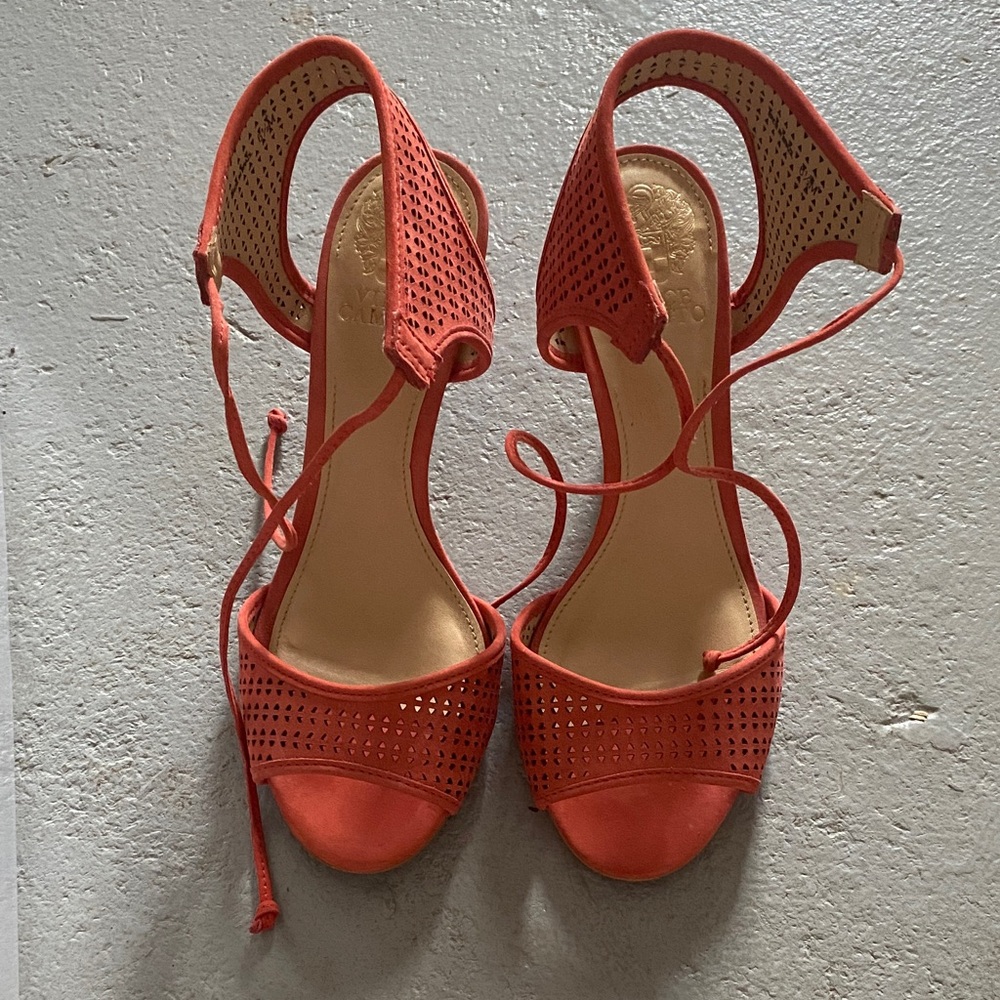 Vince camuto Coral Red Open-Toe Lace-Up Sandals 6.5 size ( leather )
